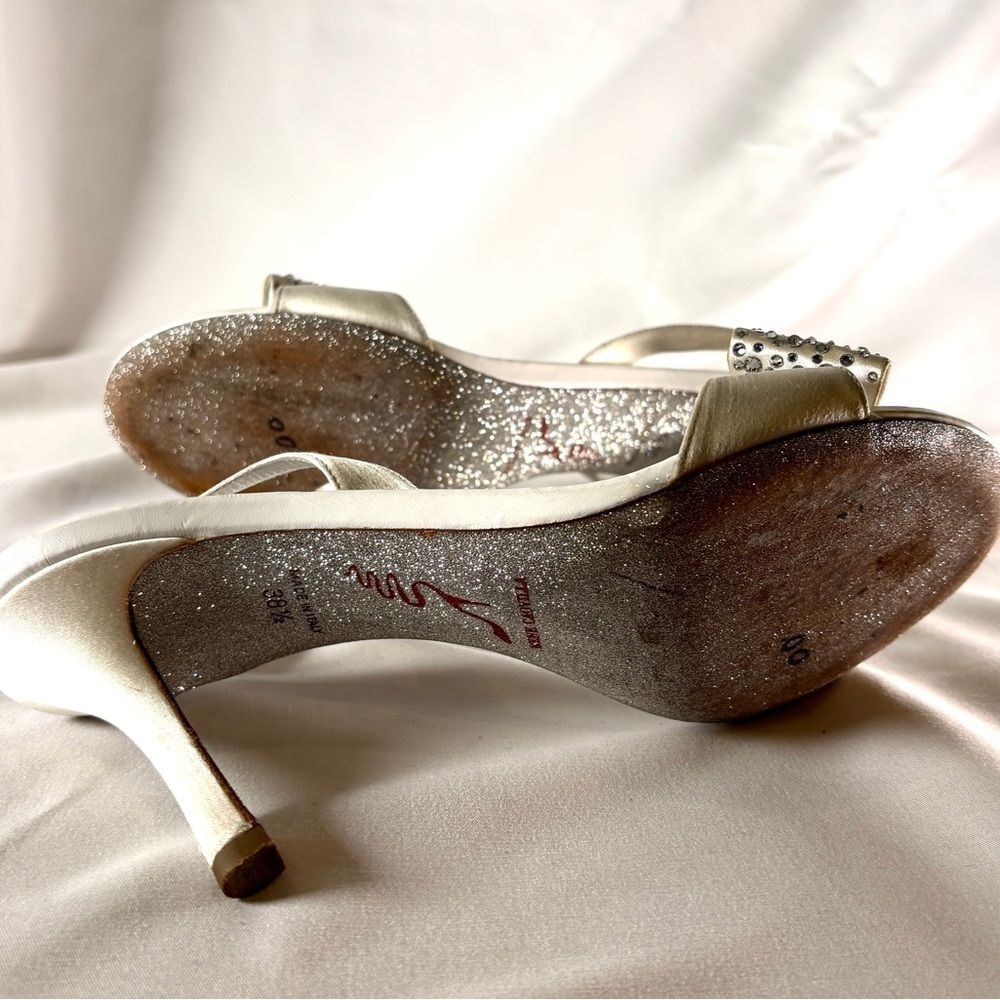 Rene Caovilla Crystal Bow Satin White Heels Bridal Evening Sandals - Picture 7 of 12